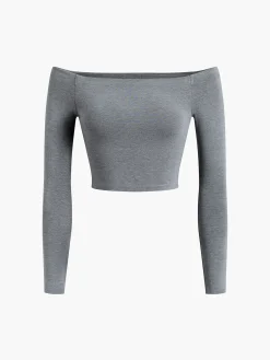 Off Shoulder Crop Long Sleeve Crop Shirt Sweater Tops|Crop Tops