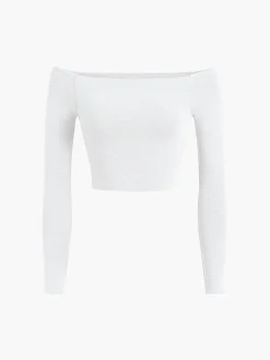 Off Shoulder Crop Long Sleeve Crop Shirt Sweater Tops|Crop Tops