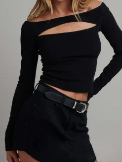 Hot Off Shoulder Cutout Long Sleeve Crop Top Sweater Tops|Crop Tops