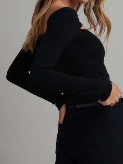 Hot Off Shoulder Cutout Long Sleeve Crop Top Sweater Tops|Crop Tops