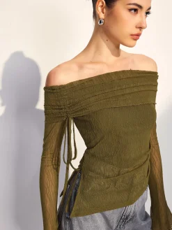 Online Off Shoulder Drawstring Blouse Blouses & Shirts|Tops