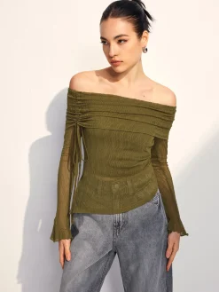 Online Off Shoulder Drawstring Blouse Blouses & Shirts|Tops