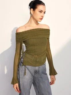 Online Off Shoulder Drawstring Blouse Blouses & Shirts|Tops