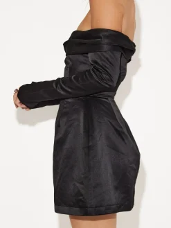 Outlet Off Shoulder Long Sleeve Overfold Mini Dress Black Dresses|Work Dresses