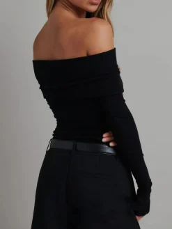 New Off Shoulder Overfold Long Sleeve Crop Shirt Crop Tops|T-shirts