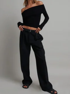 New Off Shoulder Overfold Long Sleeve Crop Shirt Crop Tops|T-shirts