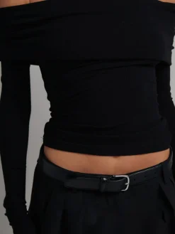 New Off Shoulder Overfold Long Sleeve Crop Shirt Crop Tops|T-shirts
