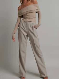 New Off Shoulder Overfold Long Sleeve Crop Shirt Crop Tops|T-shirts