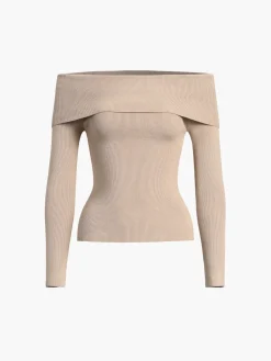 New Off Shoulder Overfold Long Sleeve Knit Top Sweater Tops|Sweaters & Cardigans