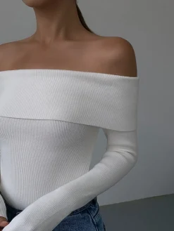 New Off Shoulder Overfold Long Sleeve Knit Top Sweater Tops|Sweaters & Cardigans