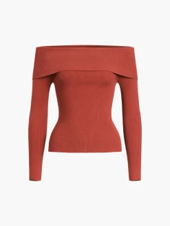 New Off Shoulder Overfold Long Sleeve Knit Top Sweater Tops|Sweaters & Cardigans