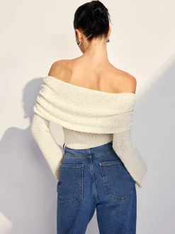Online Off Shoulder Plain Knit Top Sweater Tops|Sweaters & Cardigans