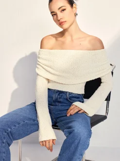 Online Off Shoulder Plain Knit Top Sweater Tops|Sweaters & Cardigans