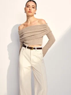 Online Off Shoulder Plain Knit Top Sweater Tops|Sweaters & Cardigans