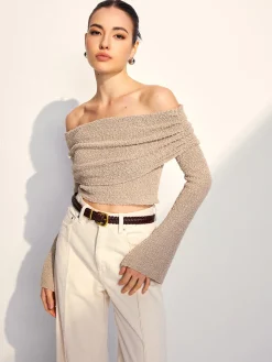 Online Off Shoulder Plain Knit Top Sweater Tops|Sweaters & Cardigans