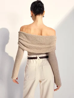 Online Off Shoulder Plain Knit Top Sweater Tops|Sweaters & Cardigans