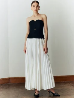Hot Off Shoulder Pleated Long Dress White Dresses|Casual Dresses