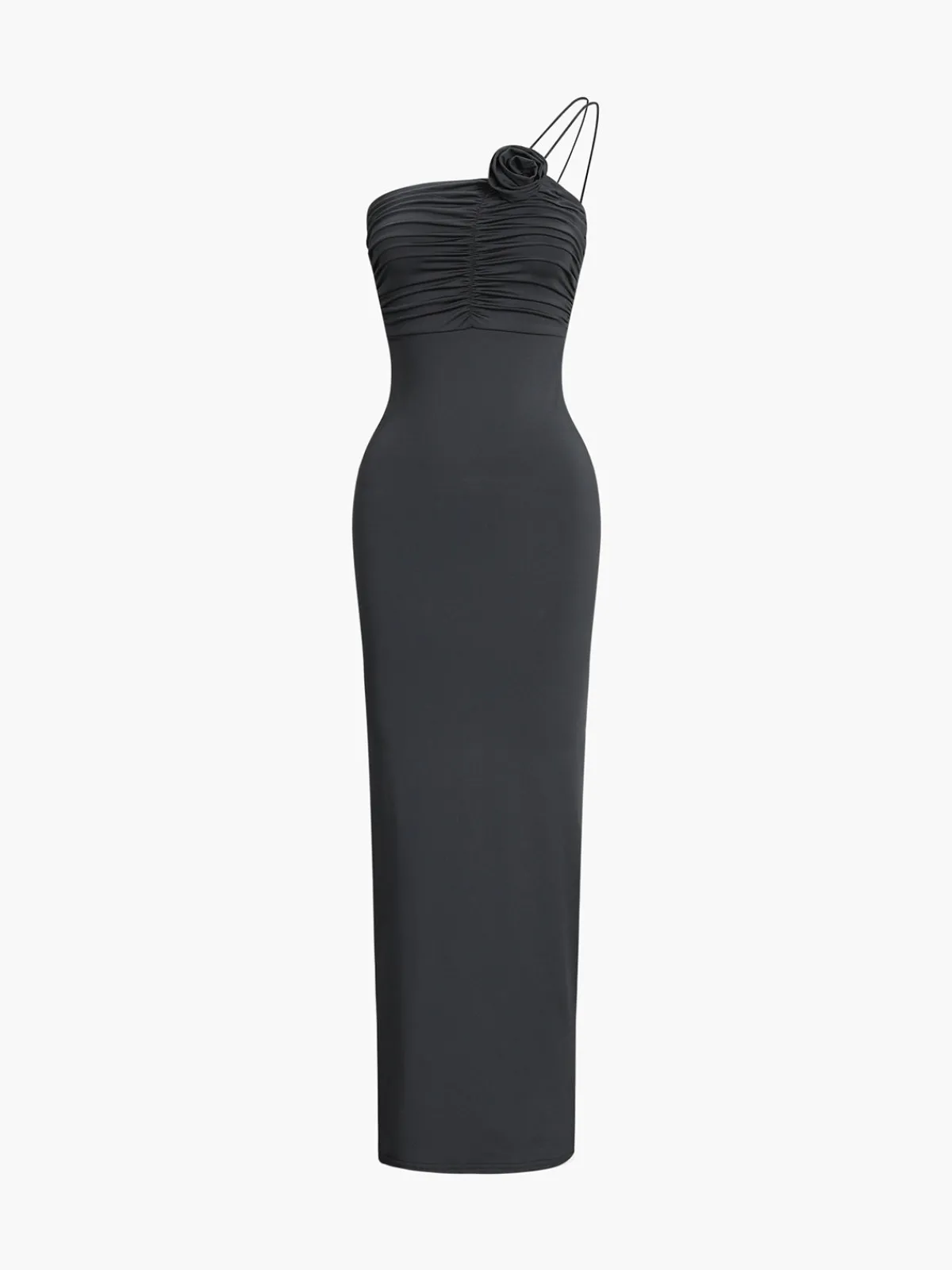 Clearance Off Shoulder Rose Decor Ruched Midi Dress Black Dresses|Work Dresses