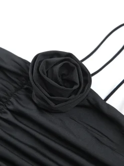 Clearance Off Shoulder Rose Decor Ruched Midi Dress Black Dresses|Work Dresses