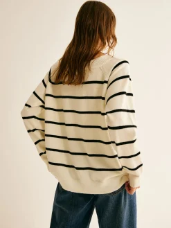 Clearance Off Shoulder Striped Pullover Sweater Sweater Tops|Sweaters & Cardigans