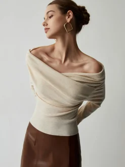 Discount Off Shoulder Wrap Long Sleeve Knit Top Sweater Tops|Sweaters & Cardigans