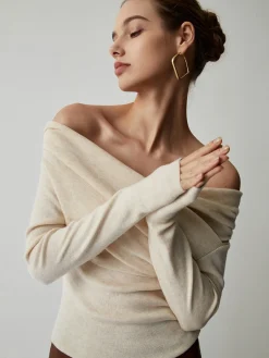 Discount Off Shoulder Wrap Long Sleeve Knit Top Sweater Tops|Sweaters & Cardigans