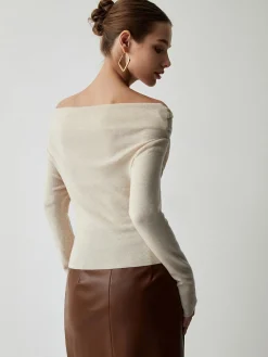 Discount Off Shoulder Wrap Long Sleeve Knit Top Sweater Tops|Sweaters & Cardigans