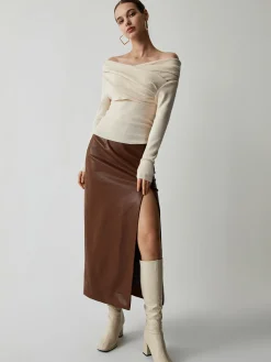 Hot Off Shoulder Wrap Long Sleeve Knit Top Sweater Tops|Sweaters & Cardigans