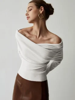 Hot Off Shoulder Wrap Long Sleeve Knit Top Sweater Tops|Sweaters & Cardigans