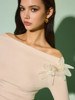 Off-Shoulder Asymmetrical Floral T-Shirt Tops