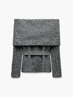 Hot Off-Shoulder Belted Sweater Sweater Tops|Sweaters & Cardigans