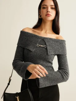 Hot Off-Shoulder Crop Knit Top Sweater Tops|Sweaters & Cardigans