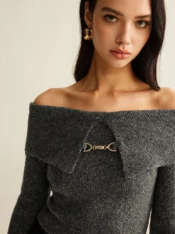 Hot Off-Shoulder Crop Knit Top Sweater Tops|Sweaters & Cardigans