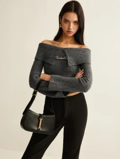 Hot Off-Shoulder Crop Knit Top Sweater Tops|Sweaters & Cardigans