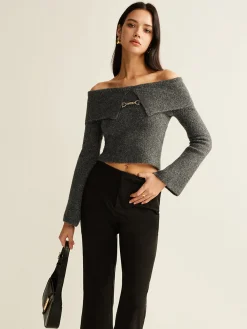Hot Off-Shoulder Crop Knit Top Sweater Tops|Sweaters & Cardigans