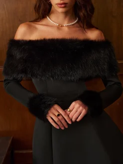 Off-Shoulder Faux Fur Short Dress Dresses