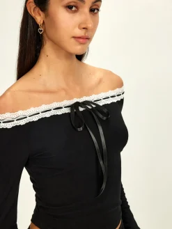 Online Off-Shoulder Lace Trim Blouse Blouses & Shirts|Tops