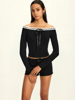 Online Off-Shoulder Lace Trim Blouse Blouses & Shirts|Tops