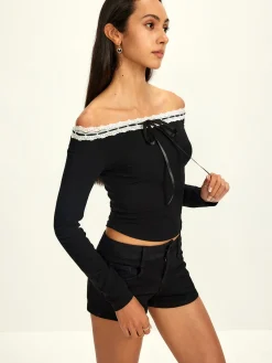 Online Off-Shoulder Lace Trim Blouse Blouses & Shirts|Tops
