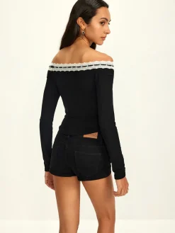 Online Off-Shoulder Lace Trim Blouse Blouses & Shirts|Tops