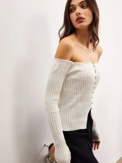 New Off-Shoulder Lettuce Trim Cardigan Cardigans|Sweaters & Cardigans