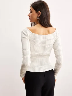New Off-Shoulder Lettuce Trim Cardigan Cardigans|Sweaters & Cardigans