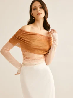 Discount Off-Shoulder Mesh Gradient Blouse Blouses & Shirts|Tops