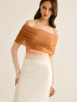 Discount Off-Shoulder Mesh Gradient Blouse Blouses & Shirts|Tops
