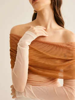 Discount Off-Shoulder Mesh Gradient Blouse Blouses & Shirts|Tops