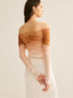 Discount Off-Shoulder Mesh Gradient Blouse Blouses & Shirts|Tops