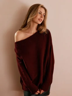 Hot Off-Shoulder Plain Draped Sweater Sweater Tops|Sweaters & Cardigans