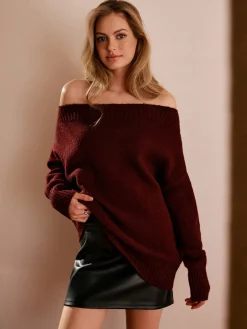 Hot Off-Shoulder Plain Draped Sweater Sweater Tops|Sweaters & Cardigans