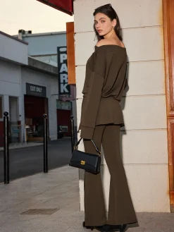 Clearance Off-Shoulder Plain Pants Set Pants Sets|Matching Sets
