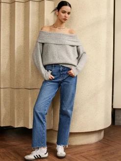 Outlet Off-Shoulder Plain Sweater Sweater Tops|Sweaters & Cardigans